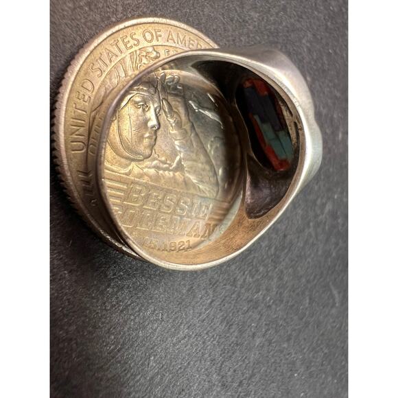Vintage dead stock 925 Sterling Silver Southwest Mosaic Inlay Ring Size 7 - Picture 12 of 15